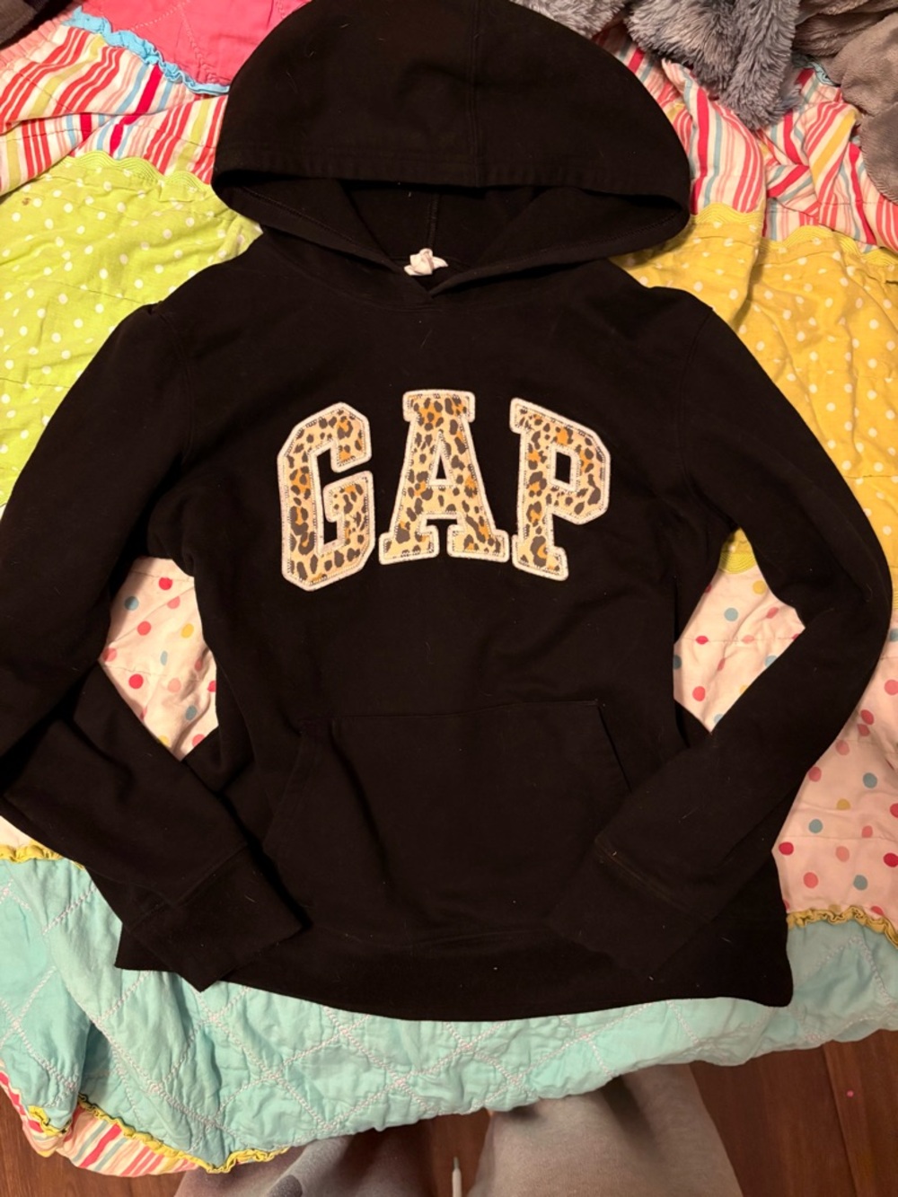 GAP Black Hoodie with Leopard Lettering